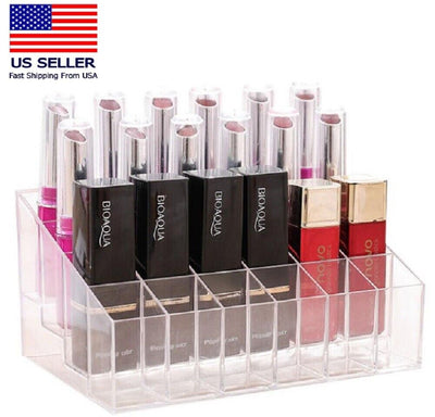24 Slot Clear Acrylic Lipstick Holder - Cosmetic Organizer Makeup Storage Case