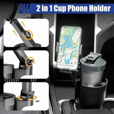 Universal 2In1 Car Cup Holder Expander Adapter 360° Phone Mount Adjustable Base