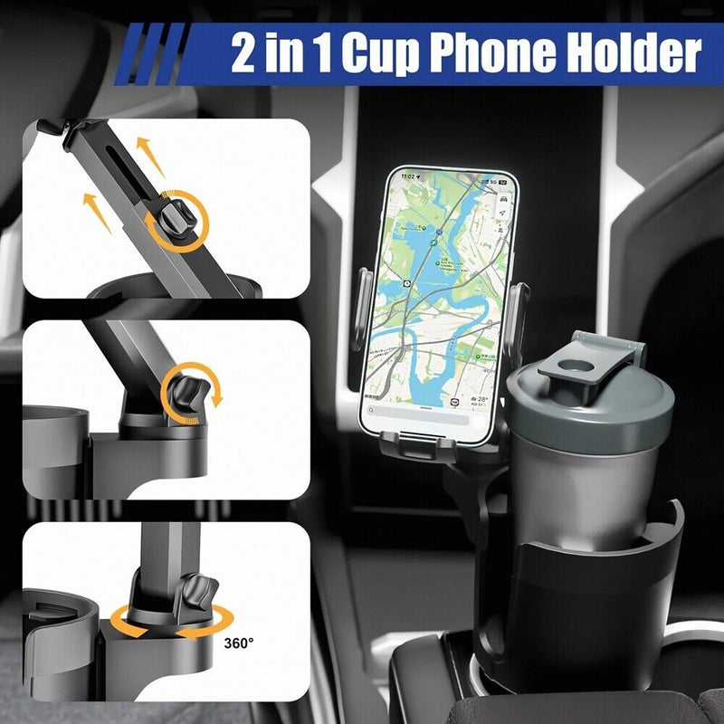 Universal 2In1 Car Cup Holder Expander Adapter 360° Phone Mount Adjustable Base