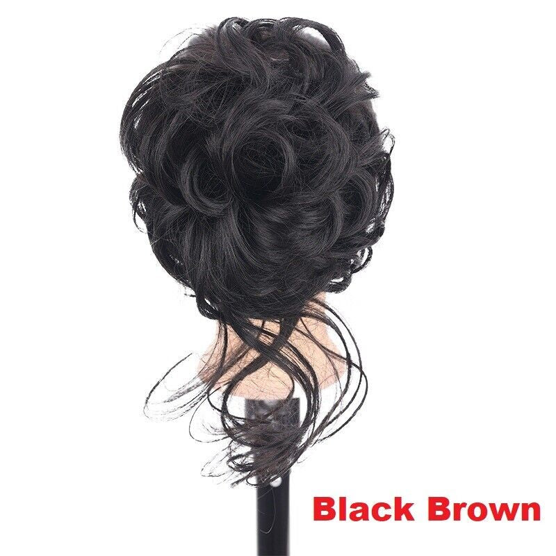 Natural Clip on in Messy Bun Hair Piece Extension Hair Claw Clip Wedding Updo US