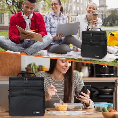 Double Deck Lunch Bag Dual Compartment for Women Men Work Office Insulated Box
