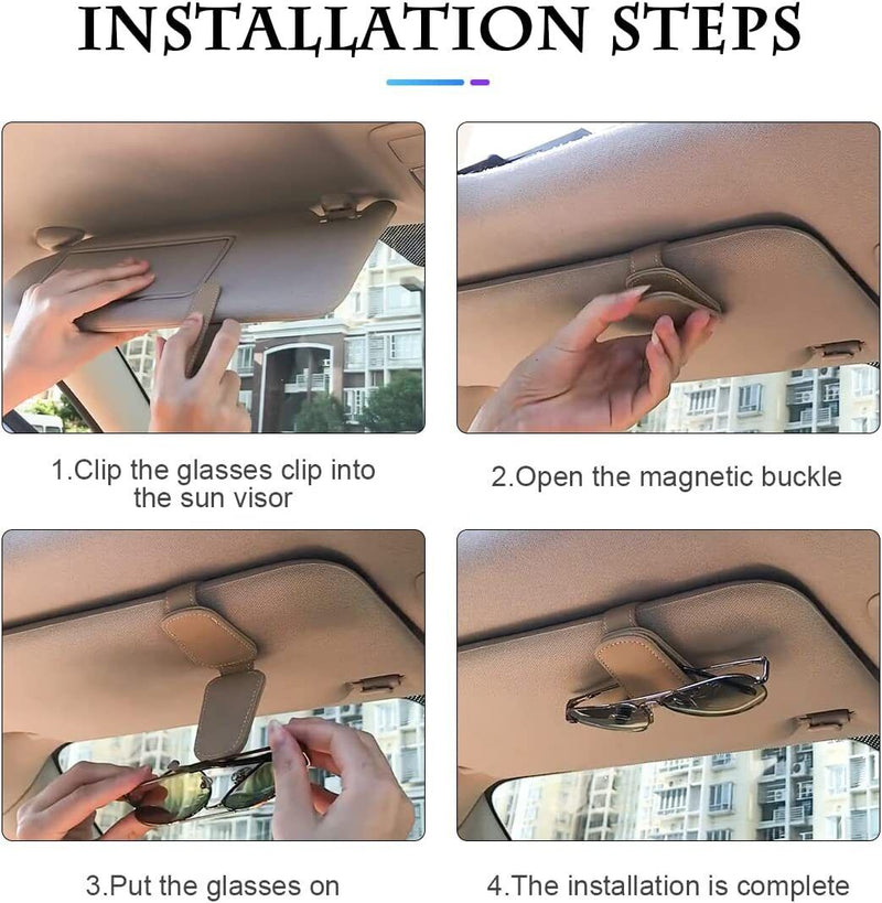 Car Magnetic Leather Sunglasses Holder for Car Sun Visor Eyeglass Hanger Clip US