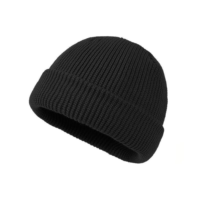 Cuff Beanie Knit Hat Cap Slouchy Skull Ski Men Women Plain Winter Warm Hats Black