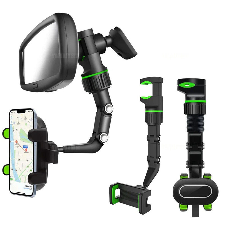 360° Car Phone Holder Rotatable and Retractable Rearview Mirror Universal Mount
