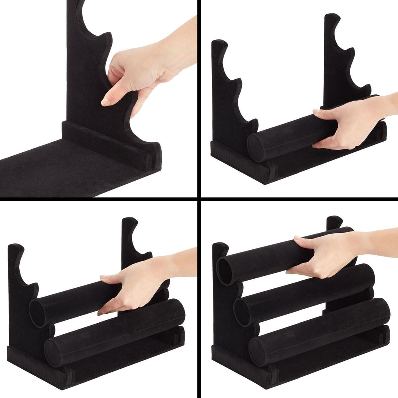 3-Tier Velvet Bracelet Holder Stand and Organizer - Jewelry Display Rack (Black)