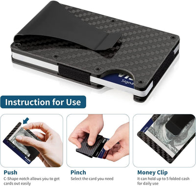 Men's Card Holder RFID Blocking Slim Money Clip Wallet Thin Carbon Fiber with Metal Clip