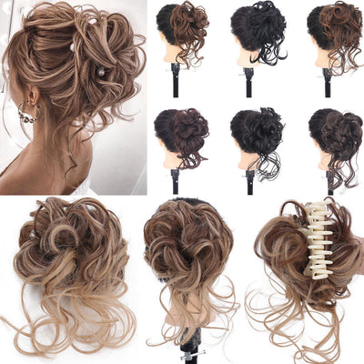 Natural Clip on in Messy Bun Hair Piece Extension Hair Claw Clip Wedding Updo US