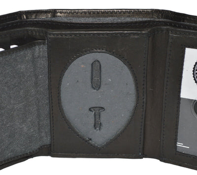 LEATHER BADGE ID HOLDER 'SHIELD' SHAPE TRIFOLD WALLET NEW BLACK VERY RARE WALLET