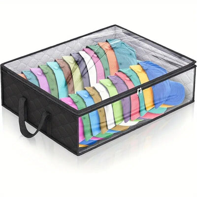 Hat Storage Dust Bag Baseball Hat Cap Organizer Clear Rack Zipper - Black