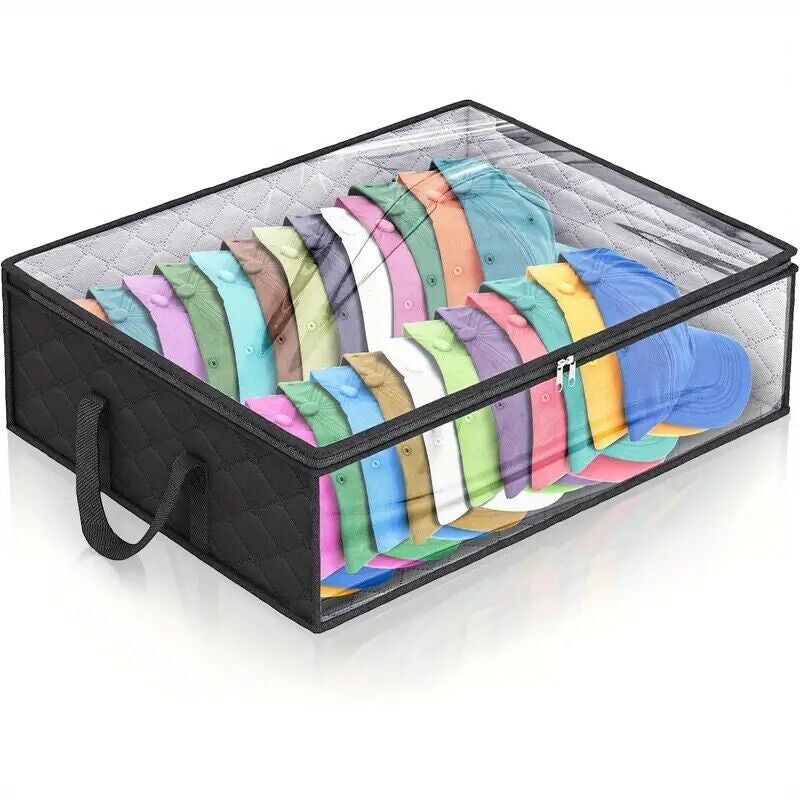 Hat Storage Dust Bag Baseball Hat Cap Organizer Clear Rack Zipper - Black