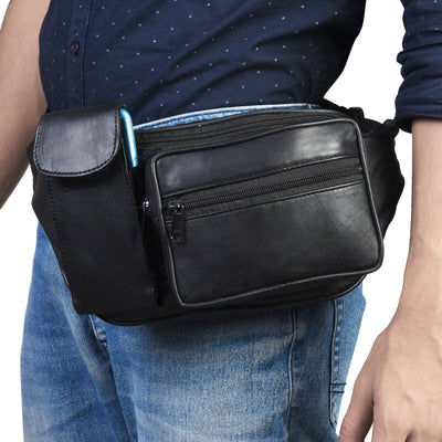 New Black Pure Leather Fanny Pack Waist Bag Adjustable Travel Pouch Cell Phone