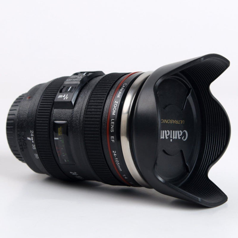 Stainless Steel Camera Lens Cup Canon Camera Lens Coffee Travel Mug with Holder