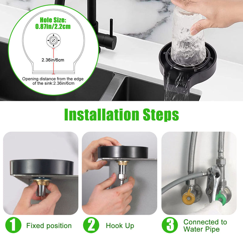 Automatic Faucet Bottle Cup Washer Bar Sink Glass Rinser Cleaner Tools