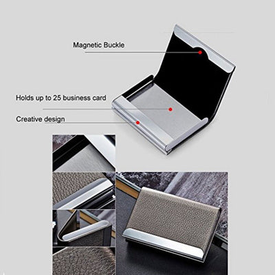 PU Leather Metal Business Card Holder - Sleek Pocket ID Credit Card Case Wallet