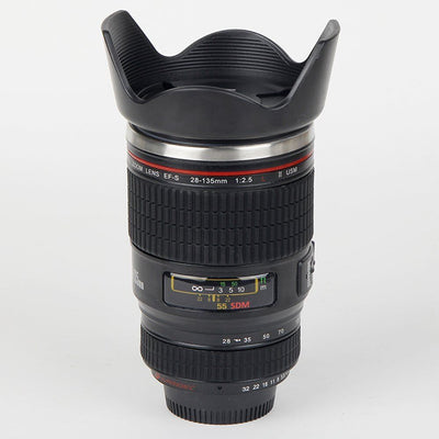 Stainless Steel Camera Lens Cup Canon Camera Lens Coffee Travel Mug with Holder