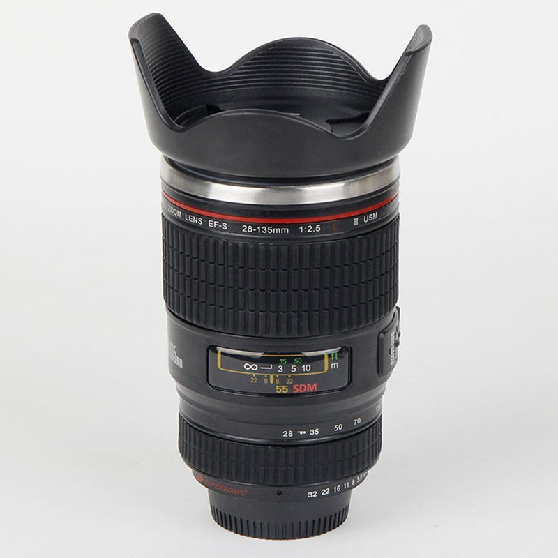 Stainless Steel Camera Lens Cup Canon Camera Lens Coffee Travel Mug with Holder