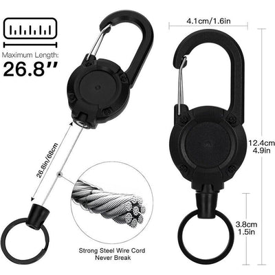 Heavy Duty Retractable Carabiner Car Key Chain Badge Holder Steel Cord Keychain