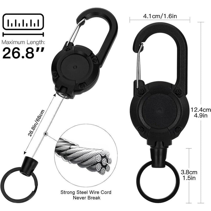 Heavy Duty Retractable Carabiner Car Key Chain Badge Holder Steel Cord Keychain