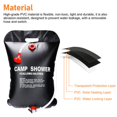 20L Portable Solar Shower Bag Outdoor Camping Bath Solar Heated Traveling Hiking