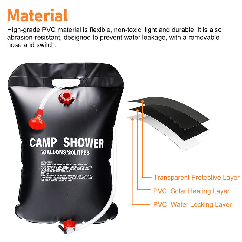 20L Portable Solar Shower Bag Outdoor Camping Bath Solar Heated Traveling Hiking