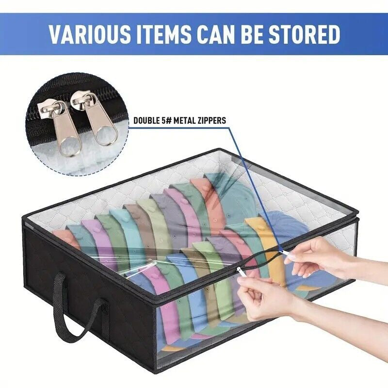 Hat Storage Dust Bag Baseball Hat Cap Organizer Clear Rack Zipper - Black
