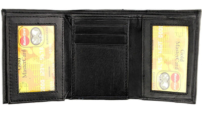Mens Black Genuine Leather Trifold Wallet ID Window Credit Card Case Holder