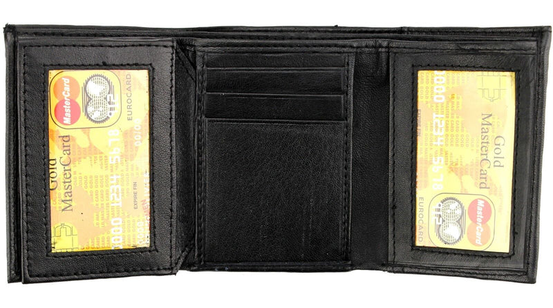 Mens Black Genuine Leather Trifold Wallet ID Window Credit Card Case Holder