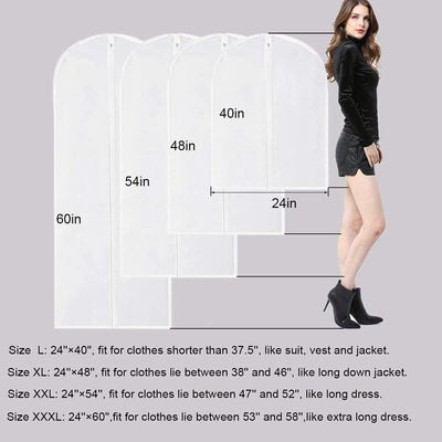 5 Pcs Garment Bag Travel Suit Dress Storage Clear Cover Full Zipper Coat Carrier