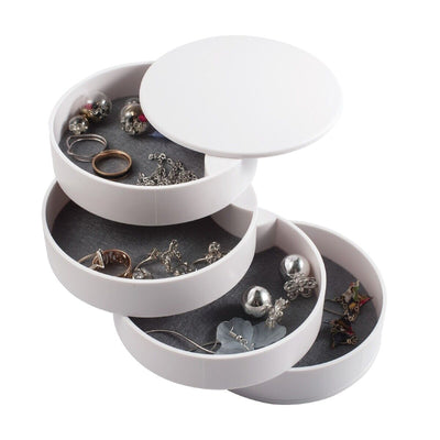 Jewelry Organizer 4 Layer Rotatable Small Storage Box Earring Holder Tray, White