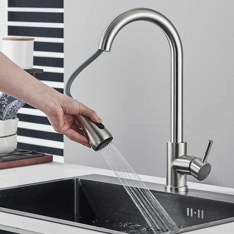 Brushed Nickel Kitchen Faucet Sink Mixer Faucet Pull down Sprayer Single Handle