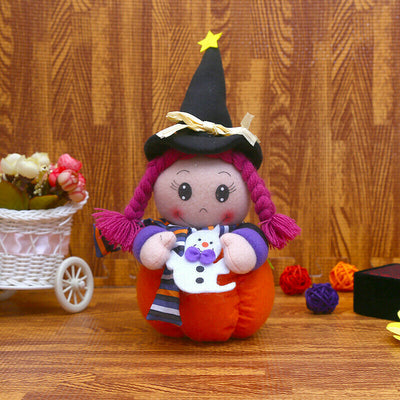 3PCS Cute Witch Doll Toys Pumpkin Table Halloween Decoration Plush Stuffed Doll