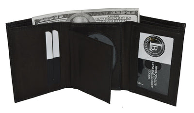 LEATHER BADGE ID HOLDER 'SHIELD' SHAPE TRIFOLD WALLET NEW BLACK VERY RARE WALLET