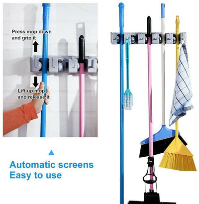 Broom Holder and Garden Tool Garage Organizer 5 Slots 6 Hooks for Rake Mop Wall