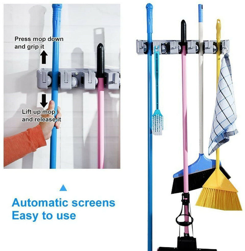 Broom Holder and Garden Tool Garage Organizer 5 Slots 6 Hooks for Rake Mop Wall