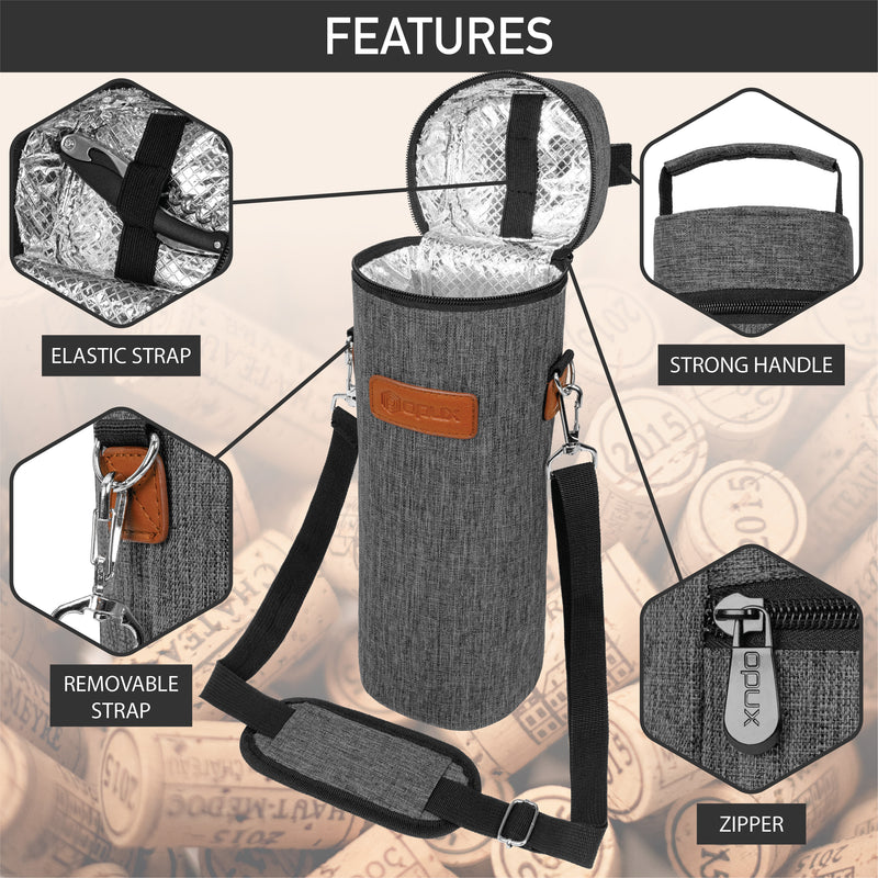 Insulated Wine Carrier Tote Bag 1 Bottle Padded Cooler Bag for Travel Protection