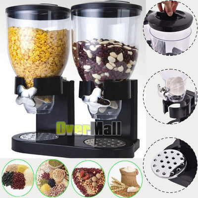Double Two Cereal Storage Dispenser Kitchen Pantry Rice Grain Dry Food Container