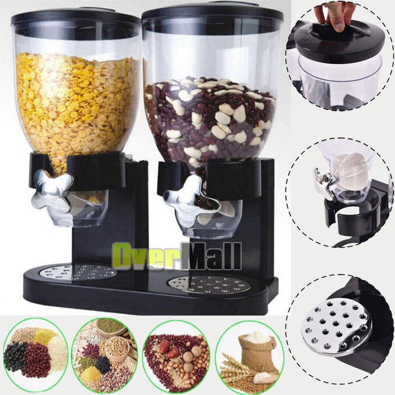 Double Two Cereal Storage Dispenser Kitchen Pantry Rice Grain Dry Food Container