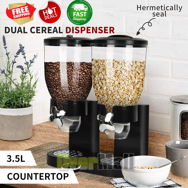 Double Two Cereal Storage Dispenser Kitchen Pantry Rice Grain Dry Food Container