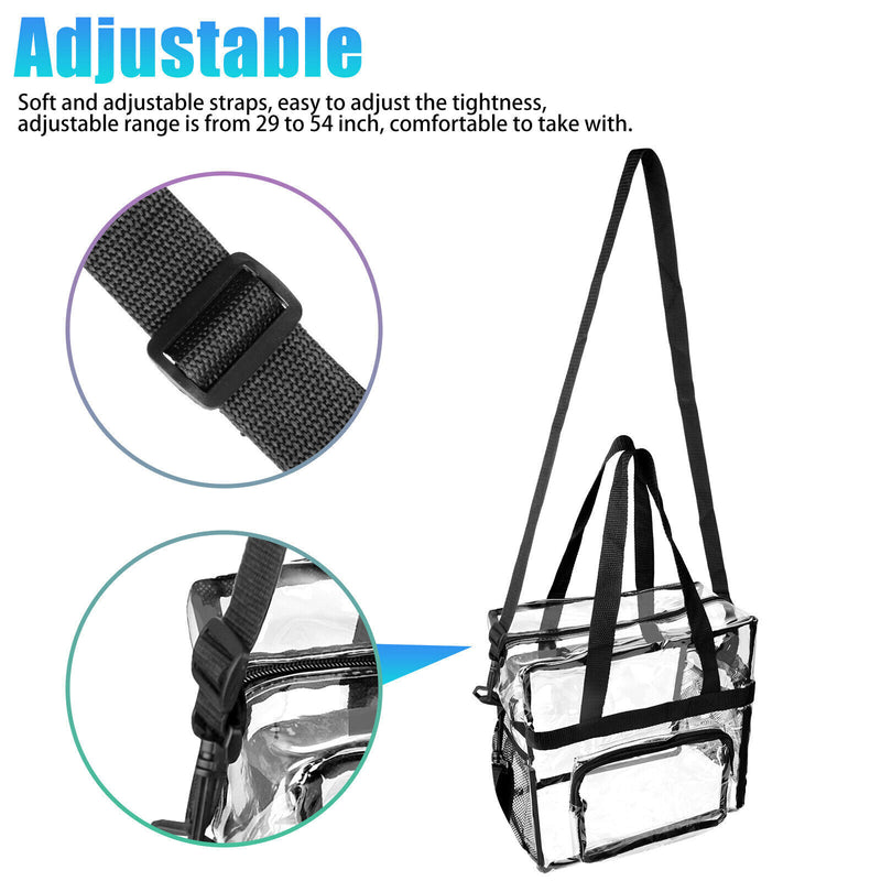 Clear PVC Tote Pack Bag Handbag Zip Purse Stadium Transparent Security Approved