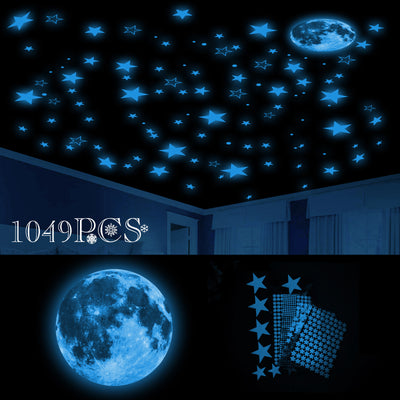 3D Glow in the Dark Wall Stickers Luminous Stars Moon Child Room Ceiling Decor