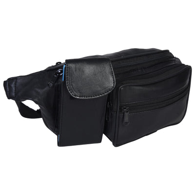 New Black Pure Leather Fanny Pack Waist Bag Adjustable Travel Pouch Cell Phone