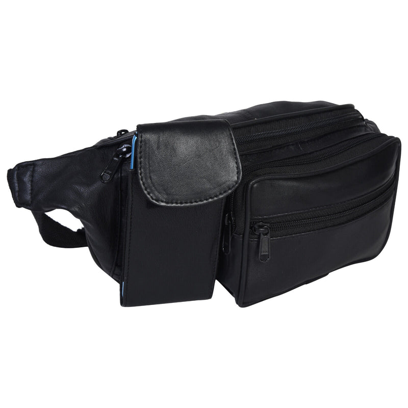 New Black Pure Leather Fanny Pack Waist Bag Adjustable Travel Pouch Cell Phone