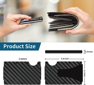 Men's Card Holder RFID Blocking Slim Money Clip Wallet Thin Carbon Fiber with Metal Clip