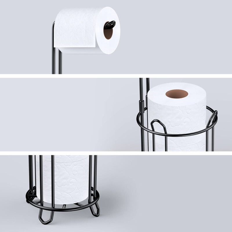 Freestanding Bathroom Toilet Paper Holder Stand & Dispenser Storage Black