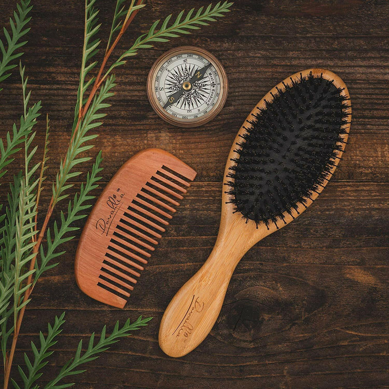 Premium Boar Bristle Hair Brush Set with Comb for Medium & Thick Hair - Unisex