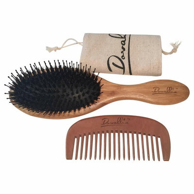Premium Boar Bristle Hair Brush Set with Comb for Medium & Thick Hair - Unisex