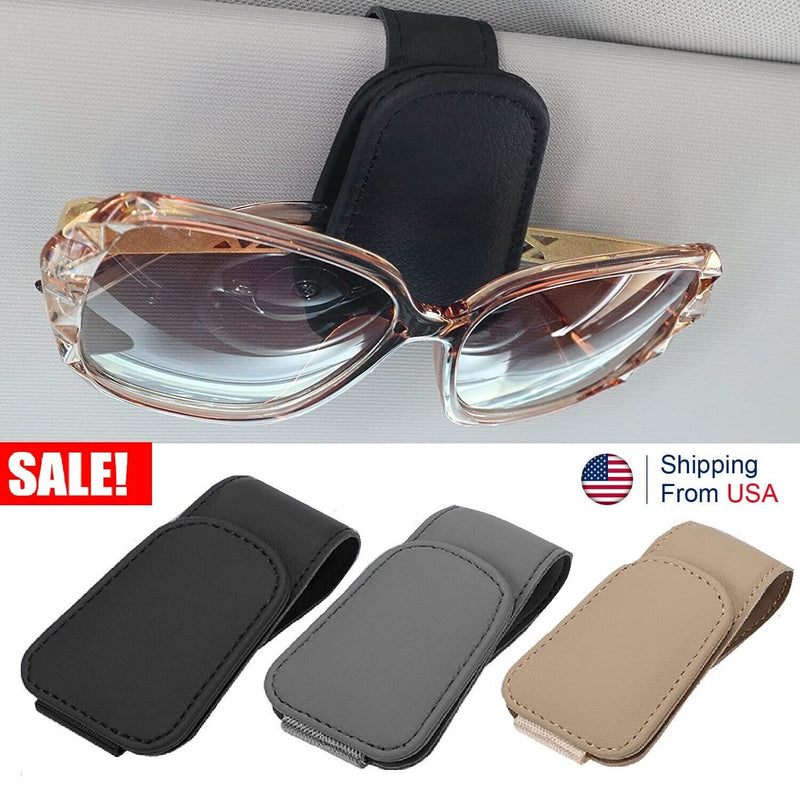 Car Magnetic Leather Sunglasses Holder for Car Sun Visor Eyeglass Hanger Clip US