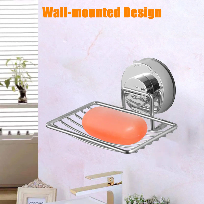 Suction Soap Dish Stainless Steel Wall Mounted Holder Bar Bathroom Shower Basket