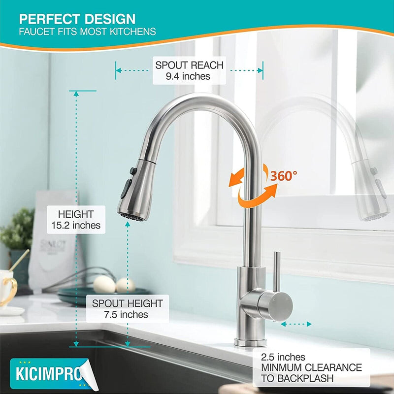 Brushed Nickel Kitchen Faucet Sink Mixer Faucet Pull down Sprayer Single Handle
