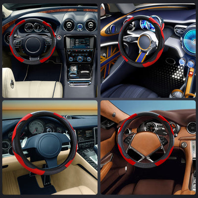 Universal 15''/38Cm Leather Car Steering Wheel Cover Anti-Slip Accessories Black